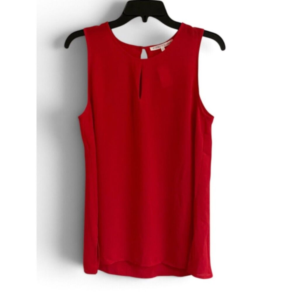 Violet + Claire Red Sleeveless Top Medium Keyhole Back Sheer Overlay Layering